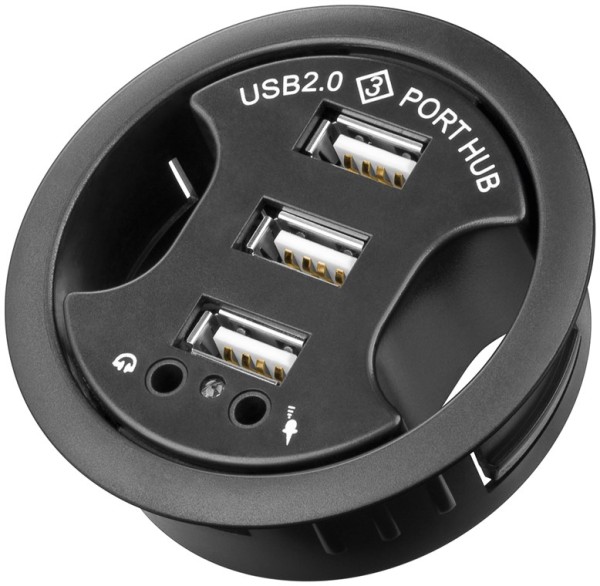 goobay 3 fach USB 2.0 Hi-Speed Einbau HUB/Verteiler + Audio schwarz (1er Blister)