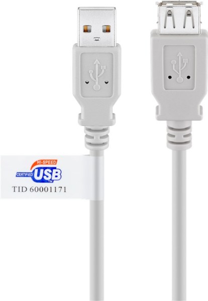 goobay USB 2.0 Hi-Speed Verlängerungskabel A Stecker auf A Buchse m USB Logo grau 5 m