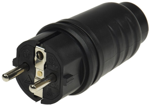 ChiliTec Schutzkontakt Gummistecker für Außen 250 V/16 A IP44 schwarz (Bulk)