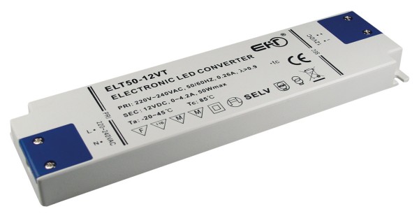 ChiliTec elektronischer LED-Trafo 0,5-50 Watt Ein 220-240V, Aus 12V=, Super SlimLine
