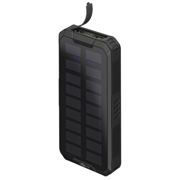 goobay Outdoor Schnelllade-Powerbank mit Solar 20.000 mAh USB-C PD, QC 3.0 schwarz (1er Faltschachte