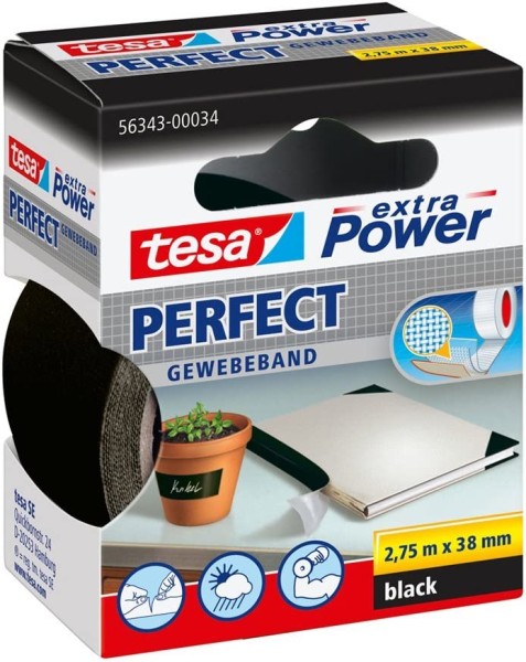 tesa Gewebeband extra Power Perfect schwarz 2,75 m x 38 mm
