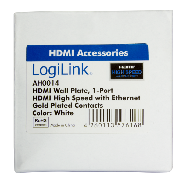 LogiLink HDMI Wanddose mit 1 fach mit HDMI Kabel 4K/30Hz weiß 0,18 m (1er Faltschachtel)