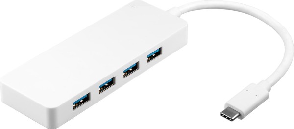 goobay 4 fach USB C Multiport Adapter mit 4 USB 3.0 A Anschlüssen weiß (Bulk)