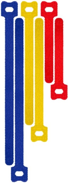 goobay Kabelmanagement Klettverschluss mit Schlaufe blau/gelb/rot (6 Stück)