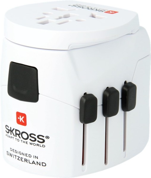 SKROSS World Adapter PRO Light USB World 2/3 polig weiß (1er Blister)