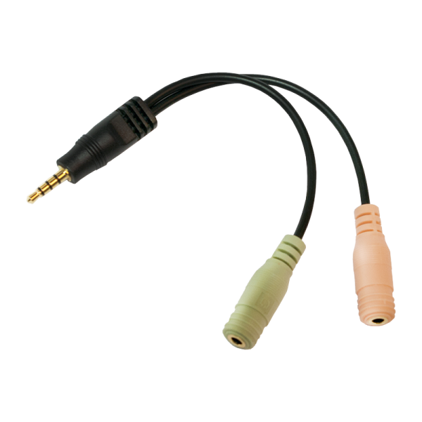LogiLink Audio Adapter 3,5 mm 4 Pin/M zu 2 x 3,5 mm 3 Pin/F schwarz 0,15 m (1er Softpack)