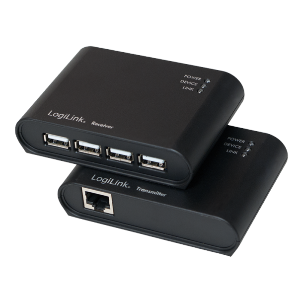 LogiLink USB 2.0 CAT 5 Extender mit integriertem 4 Port USB 2.0 Hub schwarz (Bulk)
