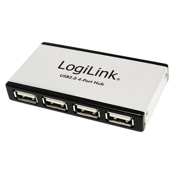 LogiLink USB 2.0 Hub 4 Port mit Netzteil Aluminium (1er Faltschachtel)
