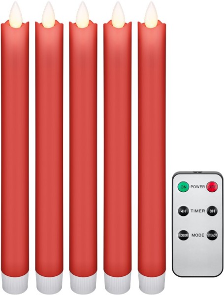 goobay 5er-Set rote LED-Echtwachs-Stabkerzen, inkl. Fernbedienung (5er Faltschachtel)