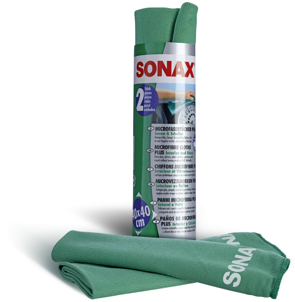 SONAX MicrofaserTücher PLUS Innen & Scheibe 40 x 40 cm (2er Pack)