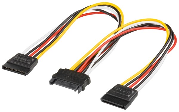 goobay Internes PC Stromkabel SATA Kupplung auf 2 x SATA Stecker weiß/schwarz/gelb/rot 0,2 m (Bulk)