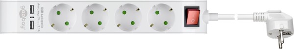 goobay Steckdosenleiste 4 fach mit Schalter und 2 USB Ports weiß 1,4 m (1er Softpack)
