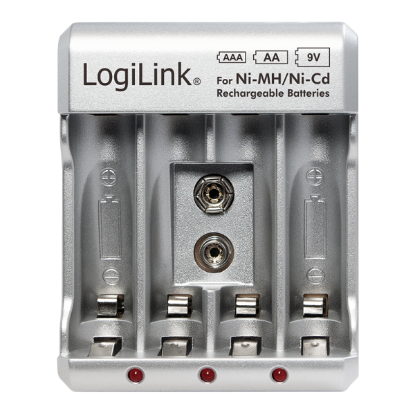LogiLink Akku Ladegerät für AA/AAA Ni MH/Ni Cd Akkus 9 V (1er Blister)