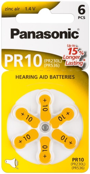 Panasonic Hearing Aid Zink Luft Knopfzelle V10/PR70 PR10 (6er Blister)