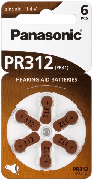 Panasonic Hearing Aid Zink Luft Knopfzelle V312/PR41 PR312 (6er Blister)