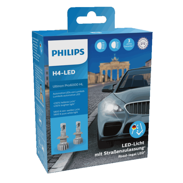 Philips Ultinon Pro6000 LED H4 P43t 12V 18W 5800K (2er Faltschachtel)
