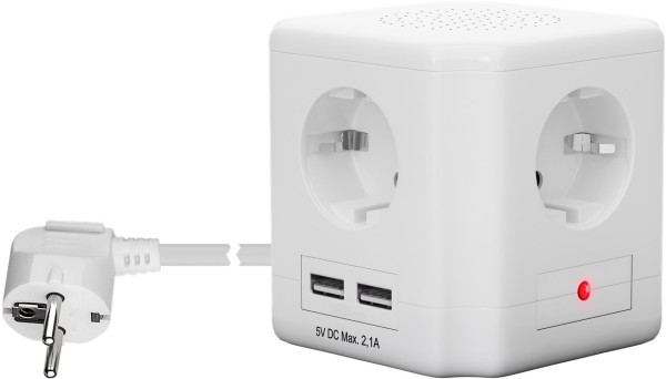 goobay 4 fach Steckdosenwürfel mit Schalter und 2 USB Ports zum Anschluss weiß (1er Faltschachtel)