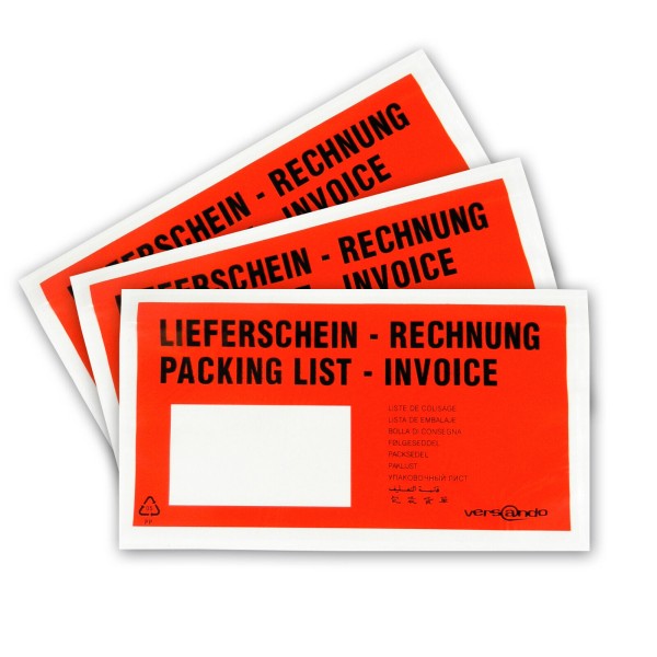 Dokumententaschen DIN lang "Lieferschein/Rechnung" rot/schwarz 235 x132 mm (1000 Stück)
