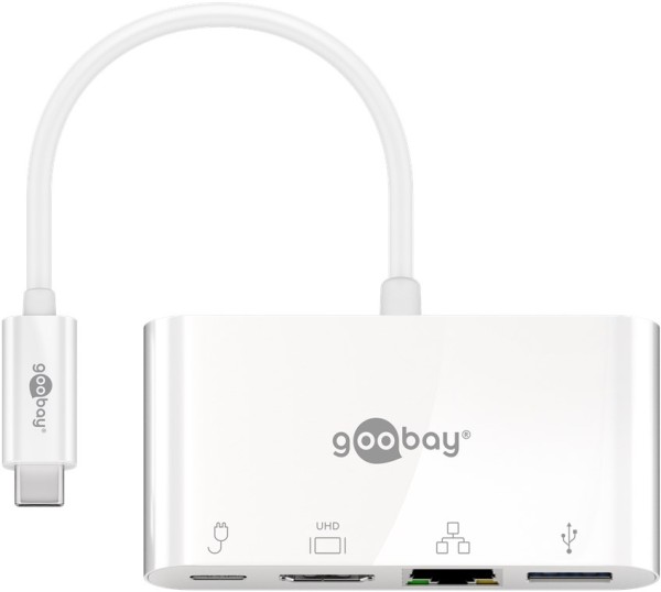 goobay USB C Multiport Adapter HDMI+Ethernet/PD weiß (1er Softpack)
