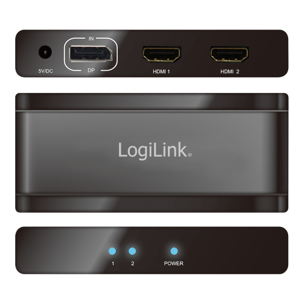 LogiLink DisplayPort Splitter 1 x 2 Port 1 x DP zu 2 x HDMI 4K 30 Hz HDCP schwarz (1er Faltschachtel