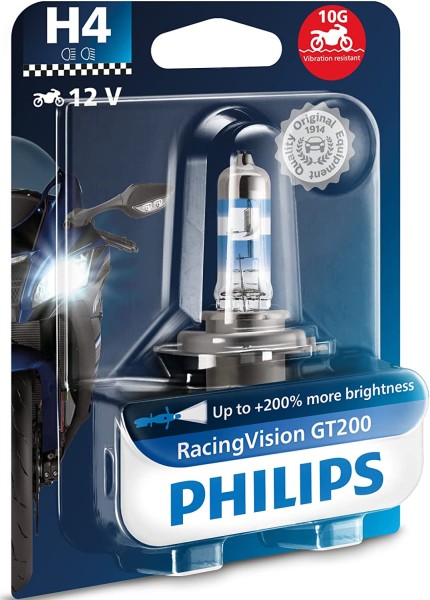 Philips RacingVision GT200 Moto H4 P43t 12 V 60/55 W (1er Blister)