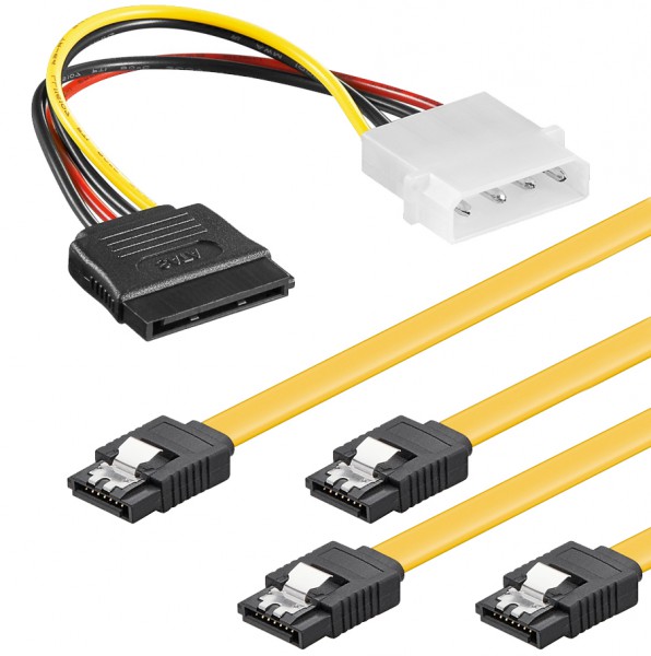 baytronic SATA Kabel Set mit Verriegelung + 4 Pin Stromadapter 2x 0,5 m